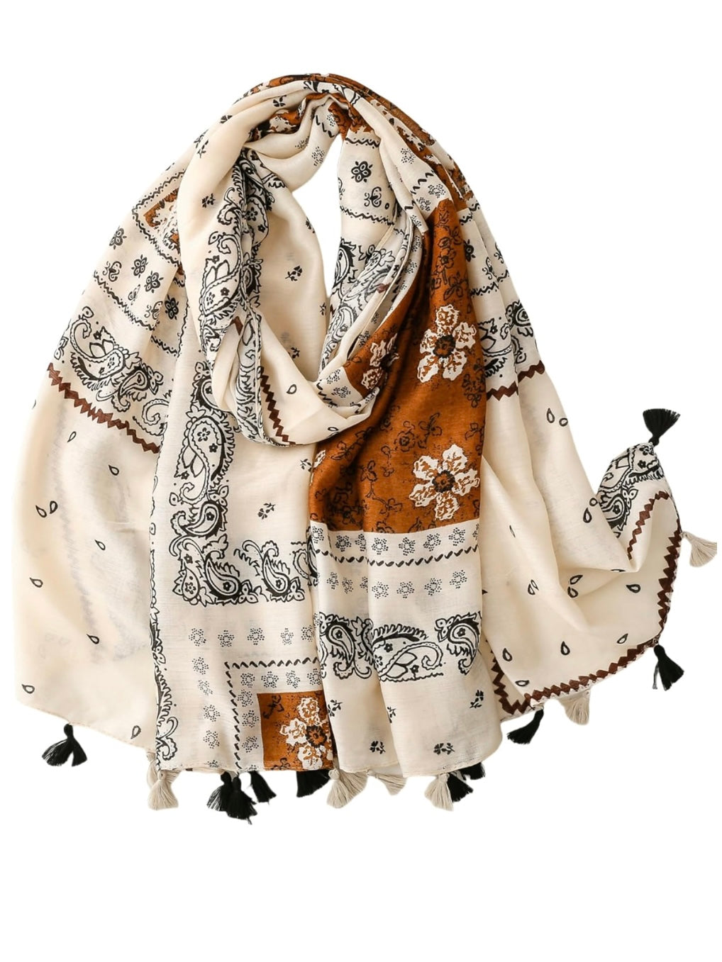 Beige and brown prints light scarf