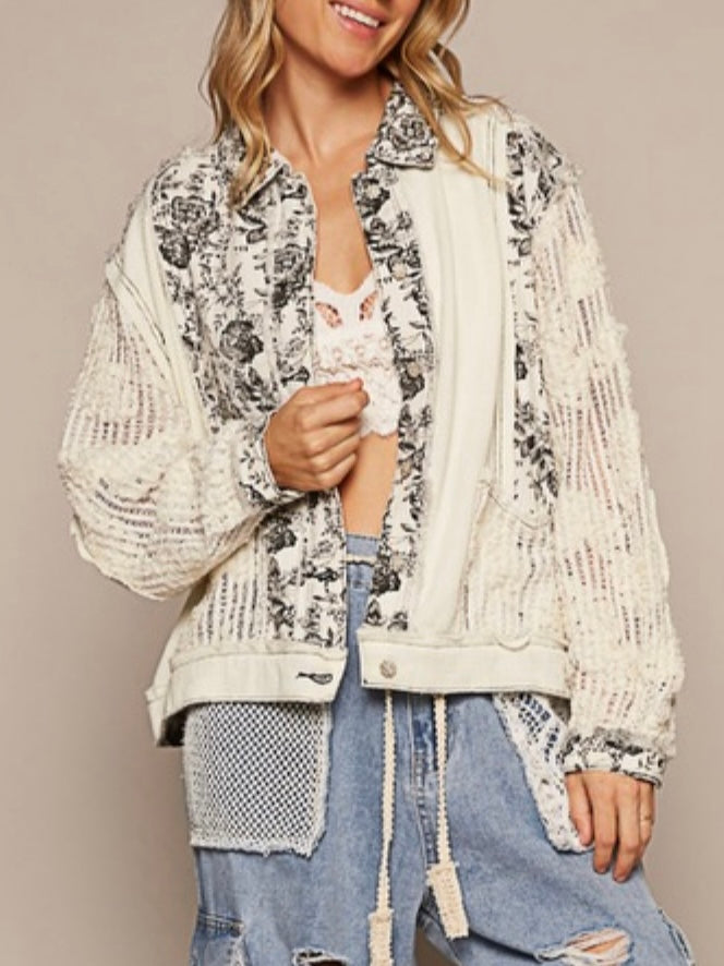 White and black flowers crochet lace jacket