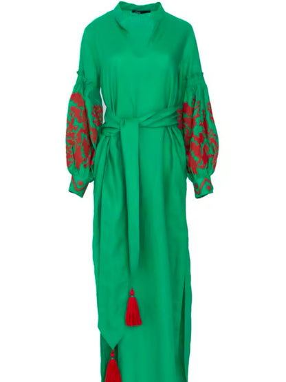 Green emerald and turquoise boho maxi dress