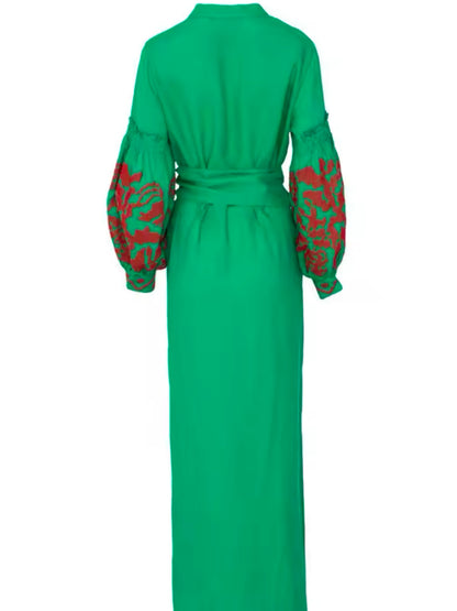 Green emerald and turquoise boho maxi dress