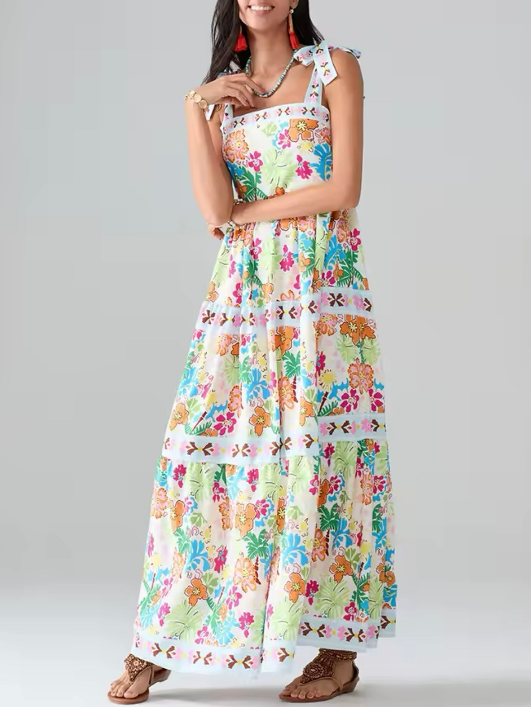 Spring floral print maxi dress