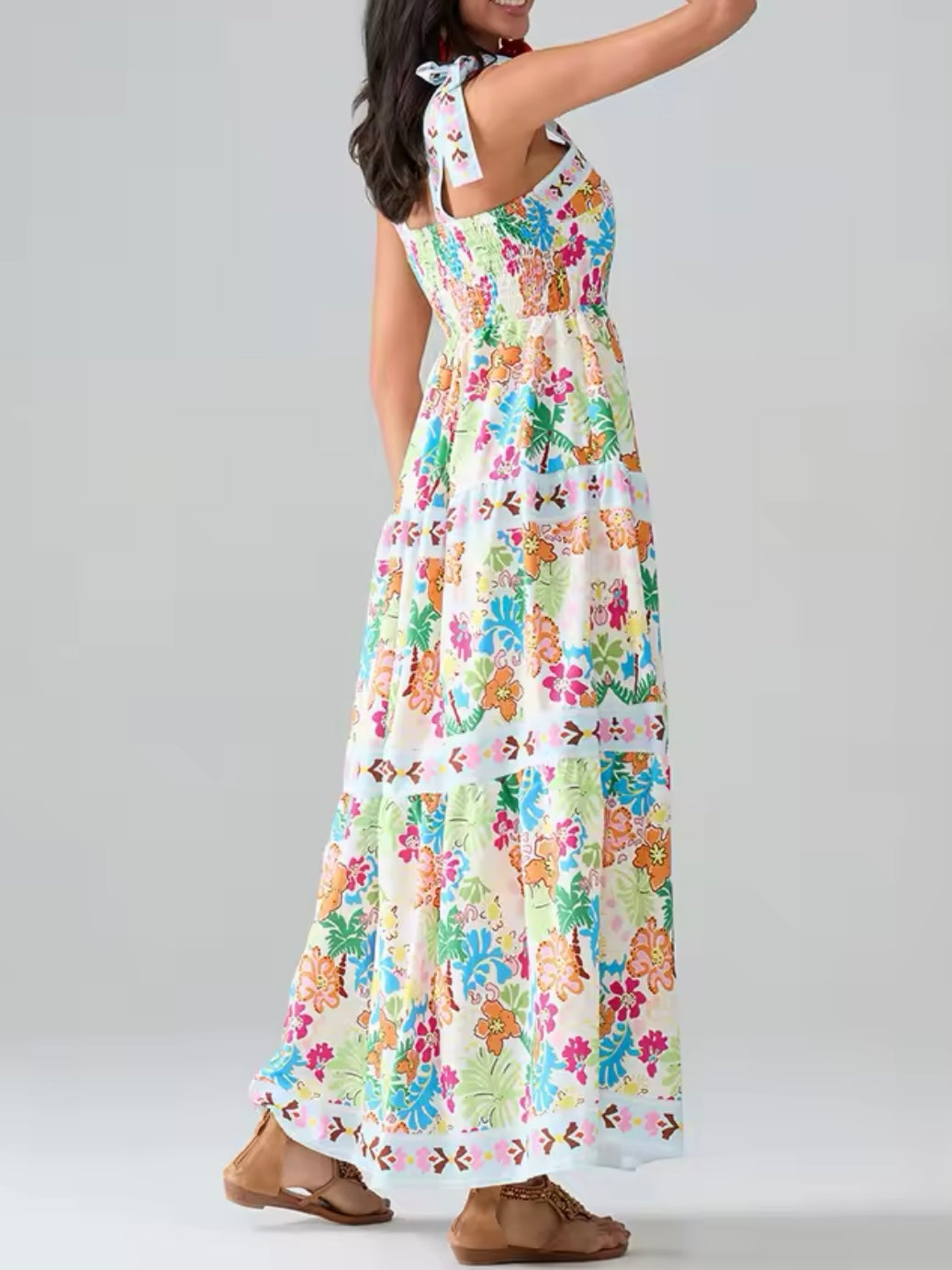 Spring floral print maxi dress