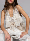 Off white and beige embroidered details vest - top