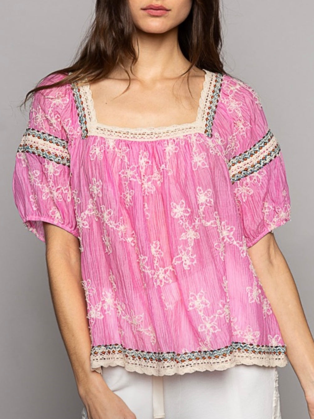 Pink square neck top
