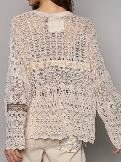 Beige knitted crochet top