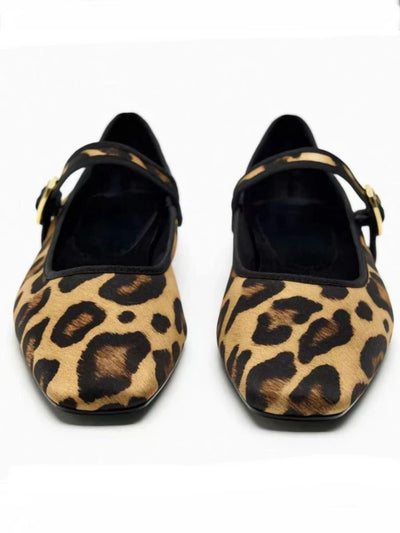 Leopard low square heel shoes