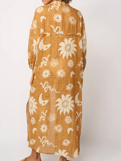 Brown and white sunflowers long shirt/dress cover up duster