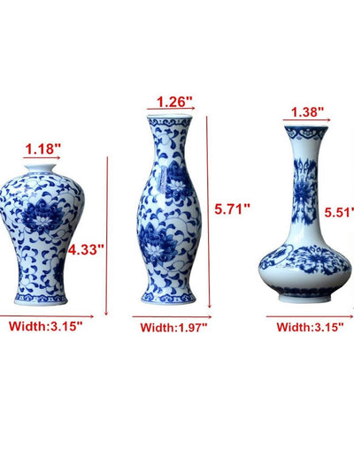 White and blue Italian collection ceramic vase, set of 3