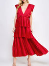 Red layered ruffled maxi dress