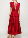 Red layered ruffled maxi dress