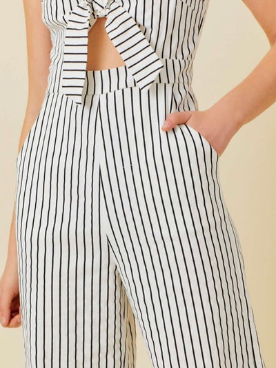 Black and white stripes straight jumper overall