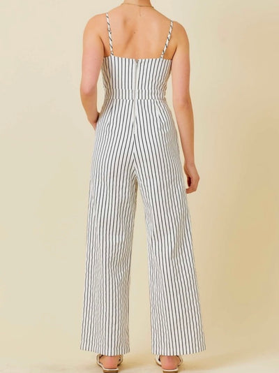 Black and white stripes straight jumper overall