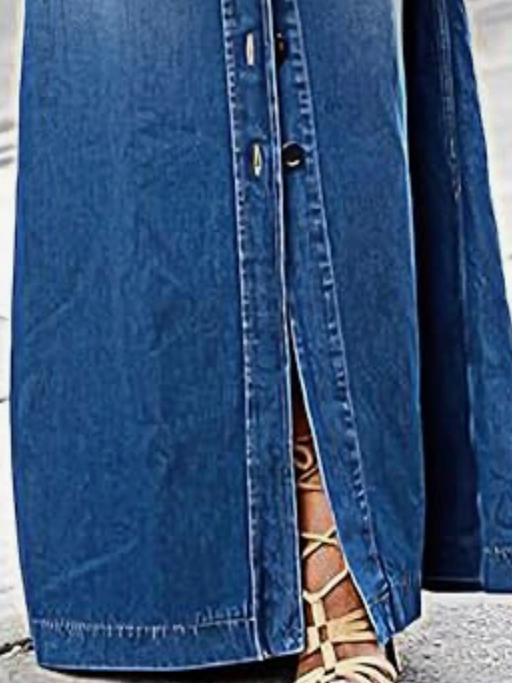 Mid blue denim tube buttoned open front maxi skirts