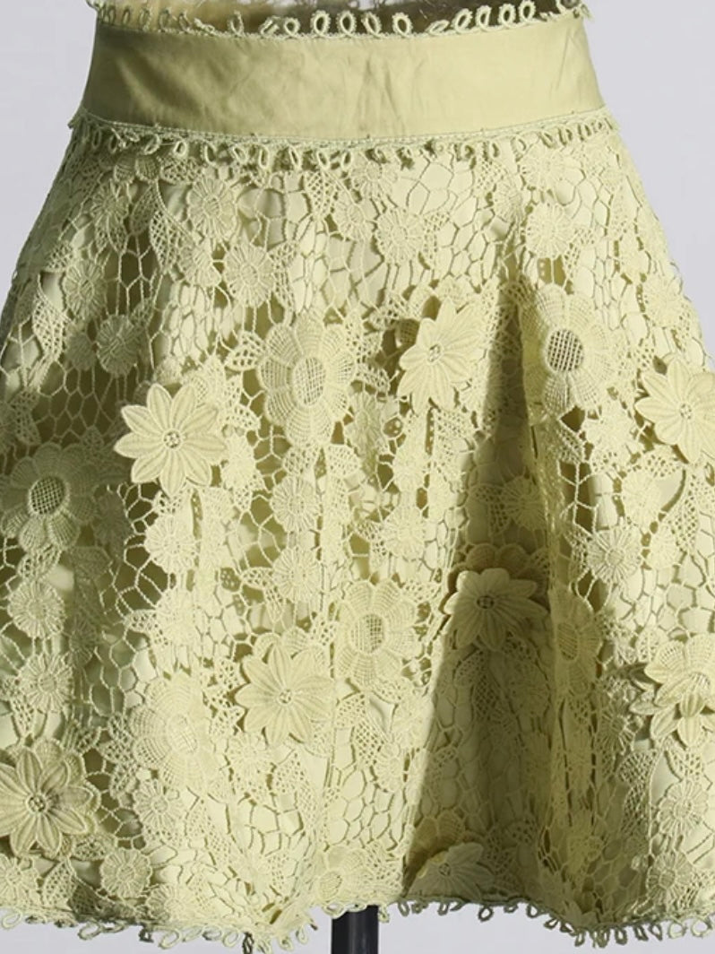Pink and green set of 2 lace top and tube skirt