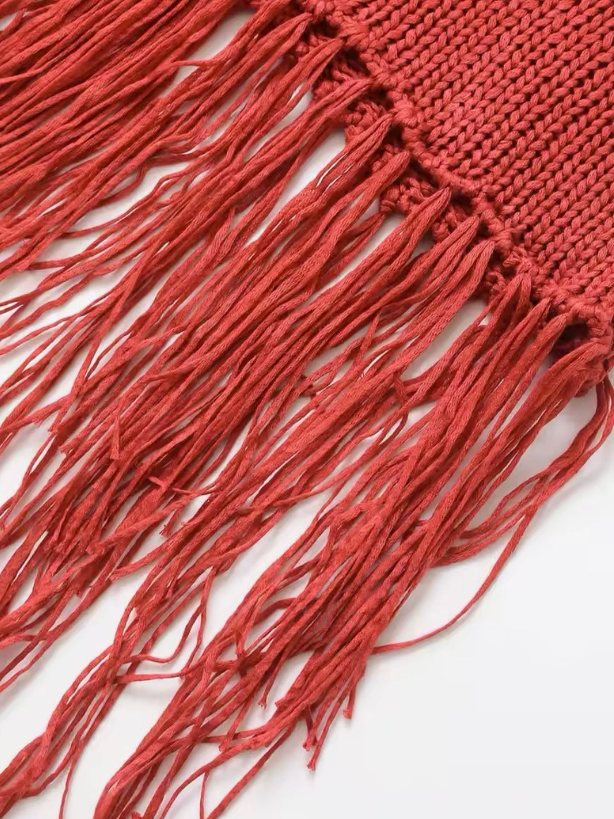Burgundy red shaggy boho knitted top