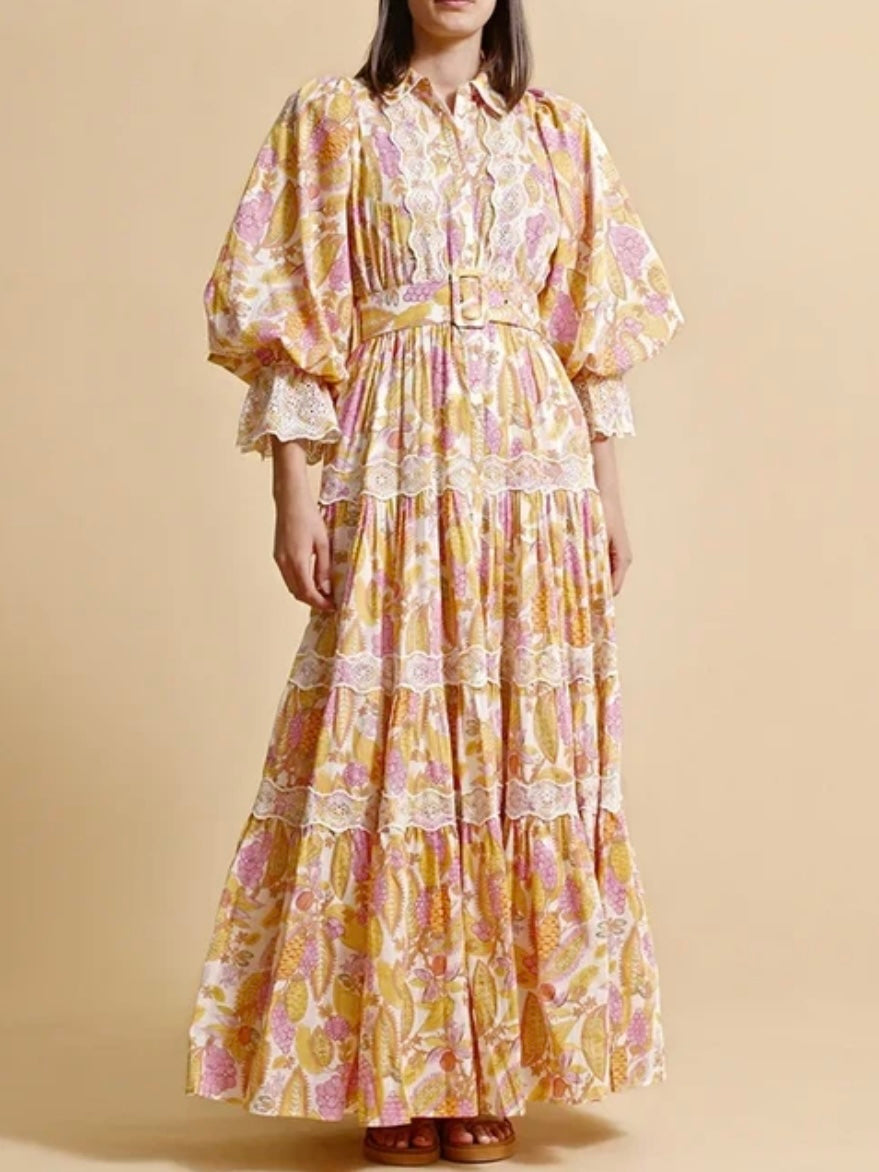 Beige and pink maxi dress floral pattern