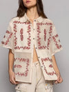 Natural floral red embroidery shirt
