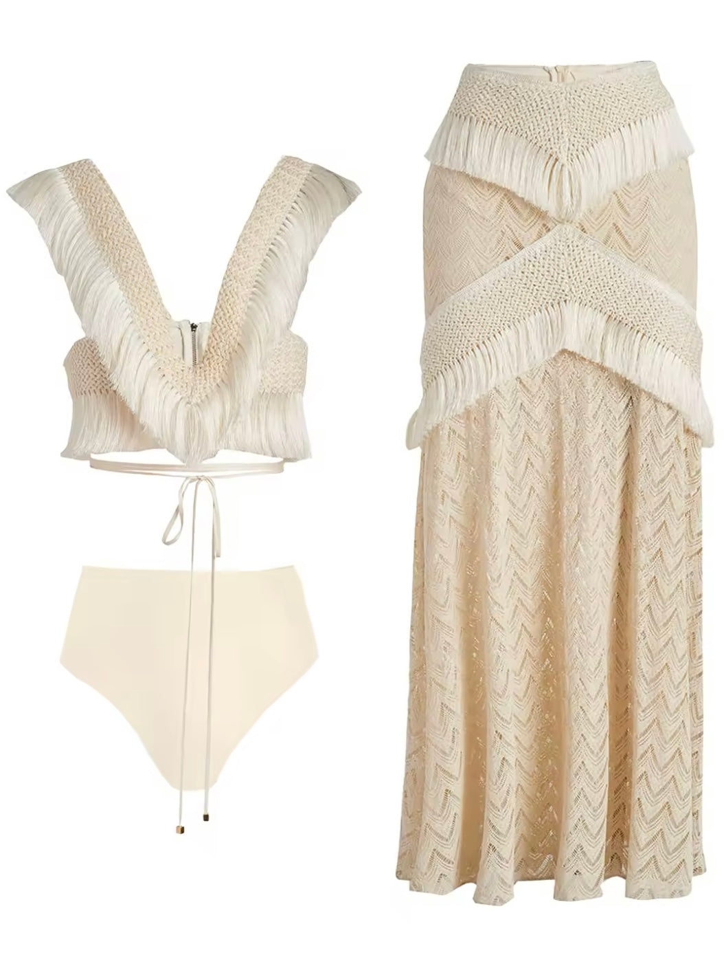 Beige and black set of 2 swimsuit and maxi skirt