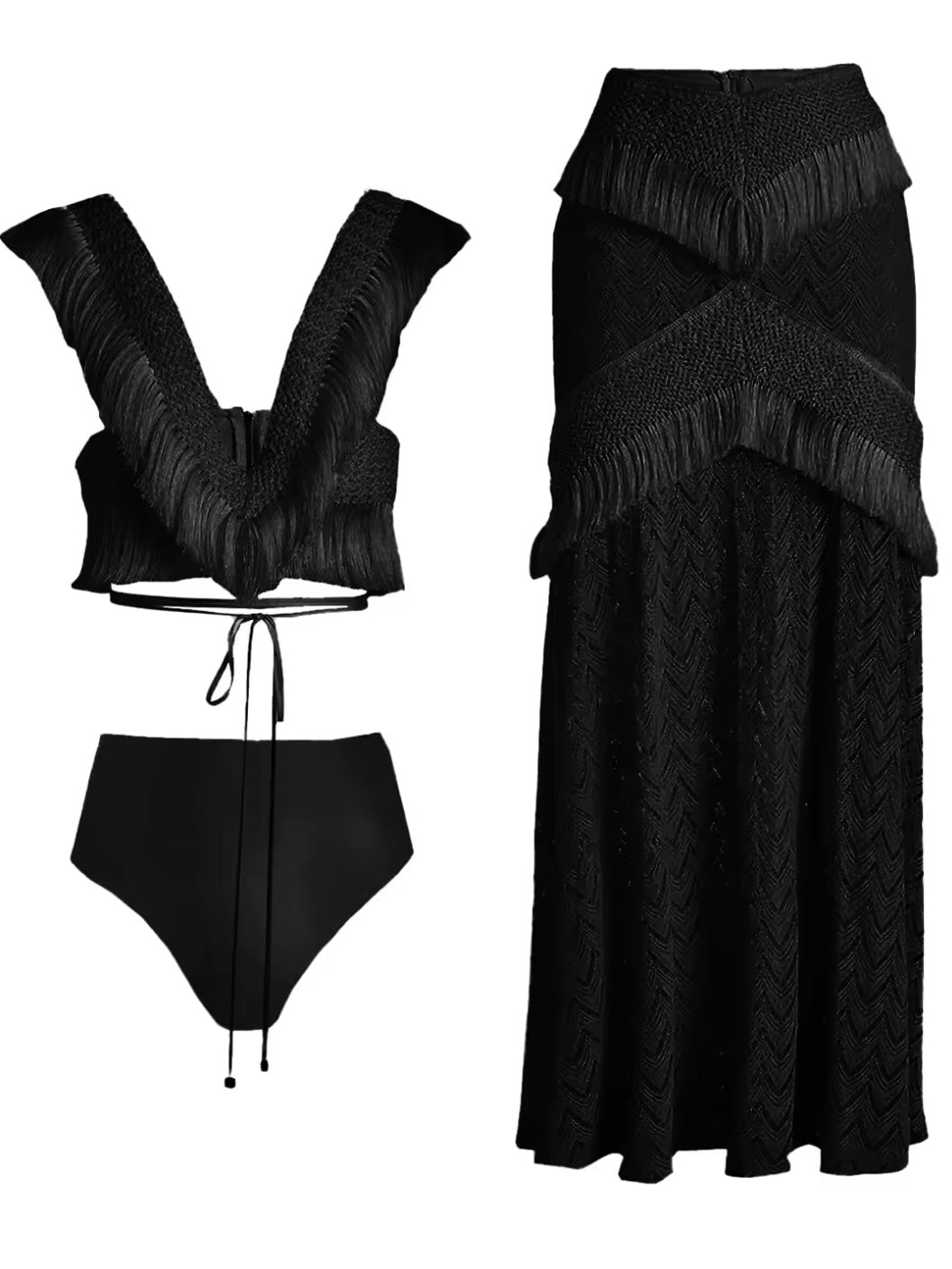 Beige and black set of 2 swimsuit and maxi skirt