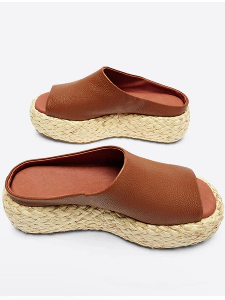 Brown high heels espadrilles platform sandals