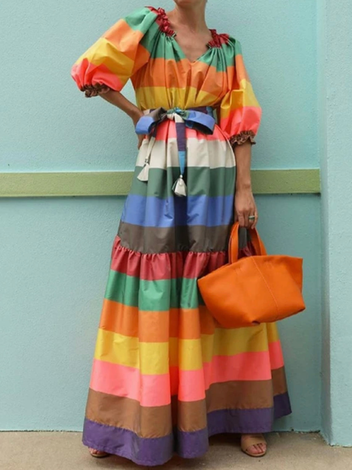 Multicolored striped maxi dress