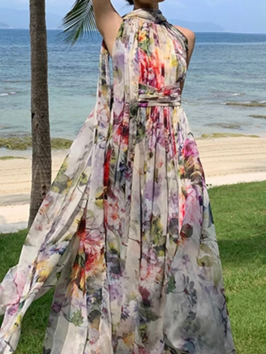 Off white roses printed maxi dress