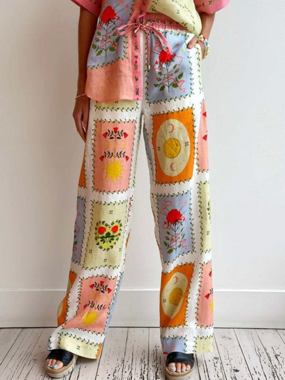 Pink printed set of 2 shirt and pants