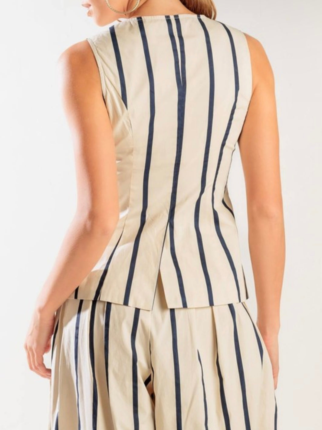 Beige and black striped set of 2 vest top and pants