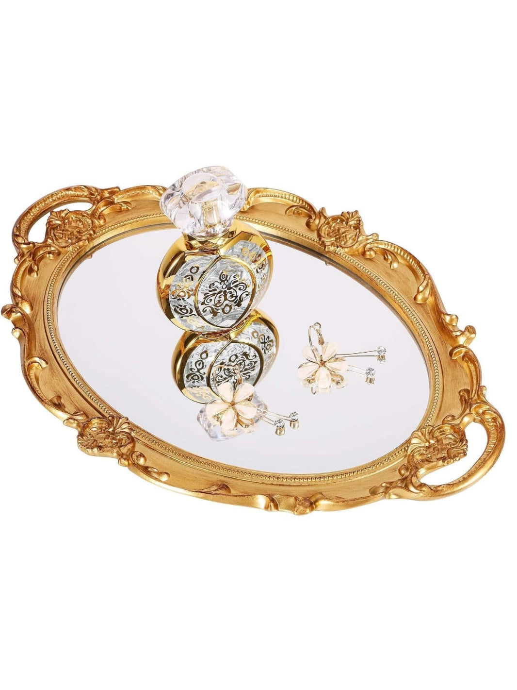 Oval gold plastic mirror tray