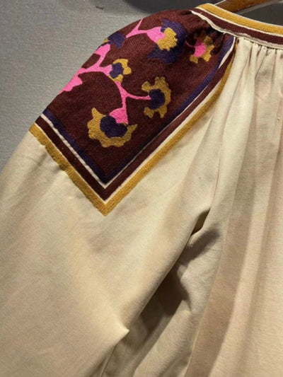 Beige and burgundy floral shirt