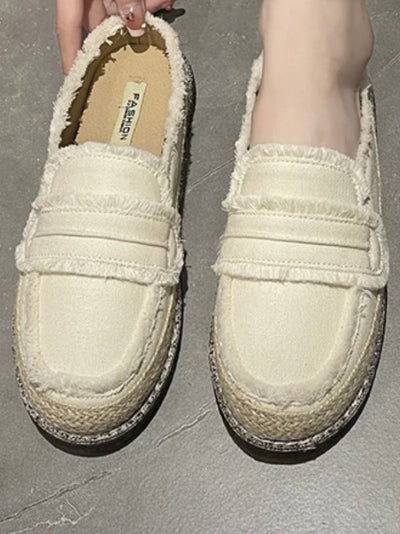 Beige slip on loafers shoes