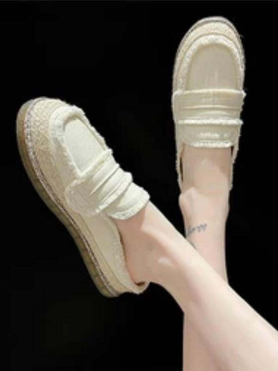 Beige slip on loafers shoes