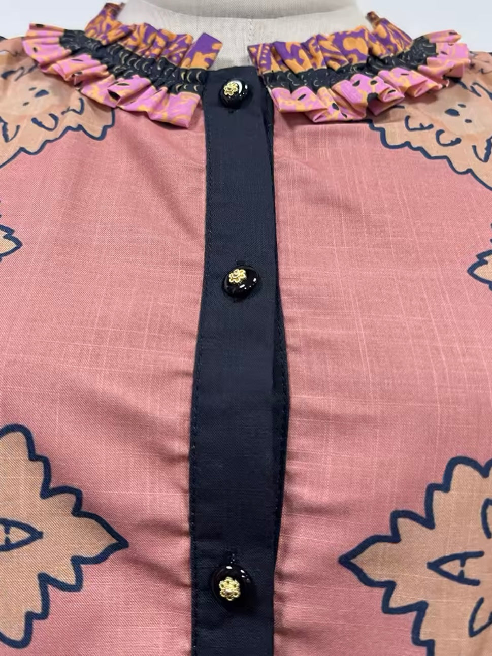 Pink and navy blue printed maxi dress