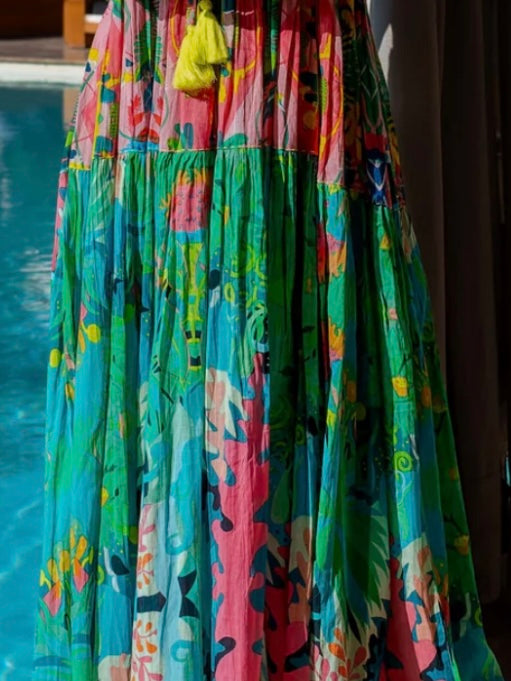 Multicolor floral print sleeveless maxi dress