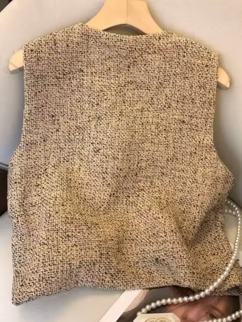 Beige tweed vest