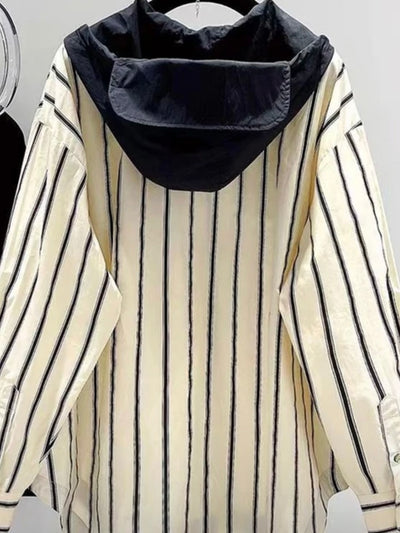 Off white striped fabric hooded shirt