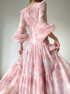 Pink tie dye fabric long sleeves maxi dress