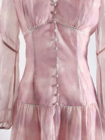 Pink tie dye fabric long sleeves maxi dress