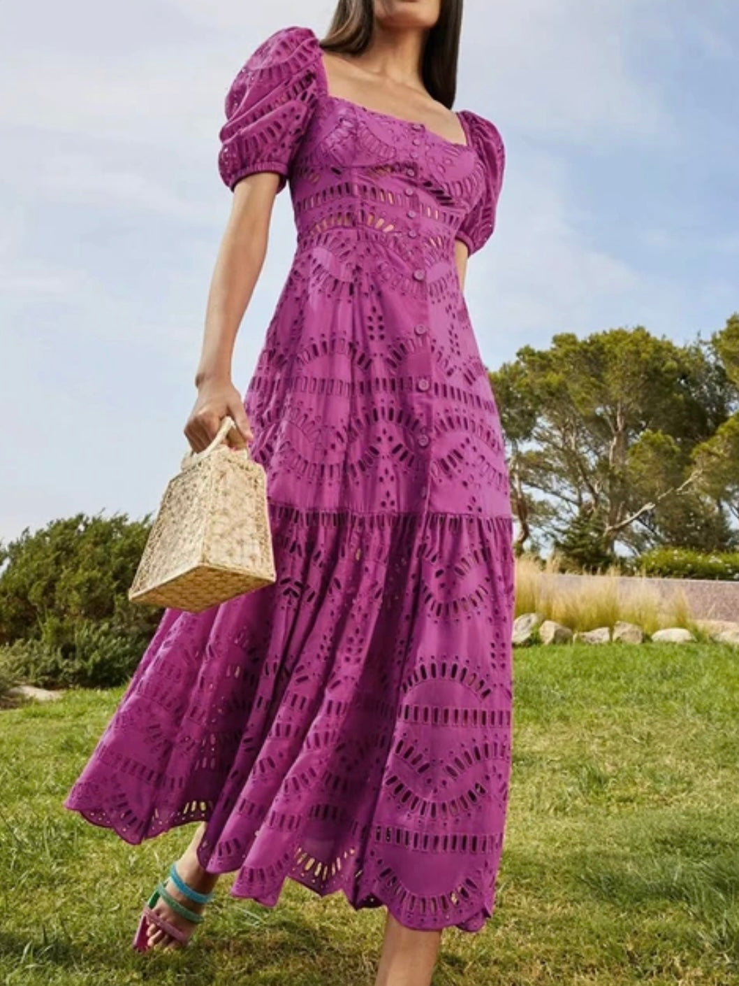 Fuchsia lace maxi dress