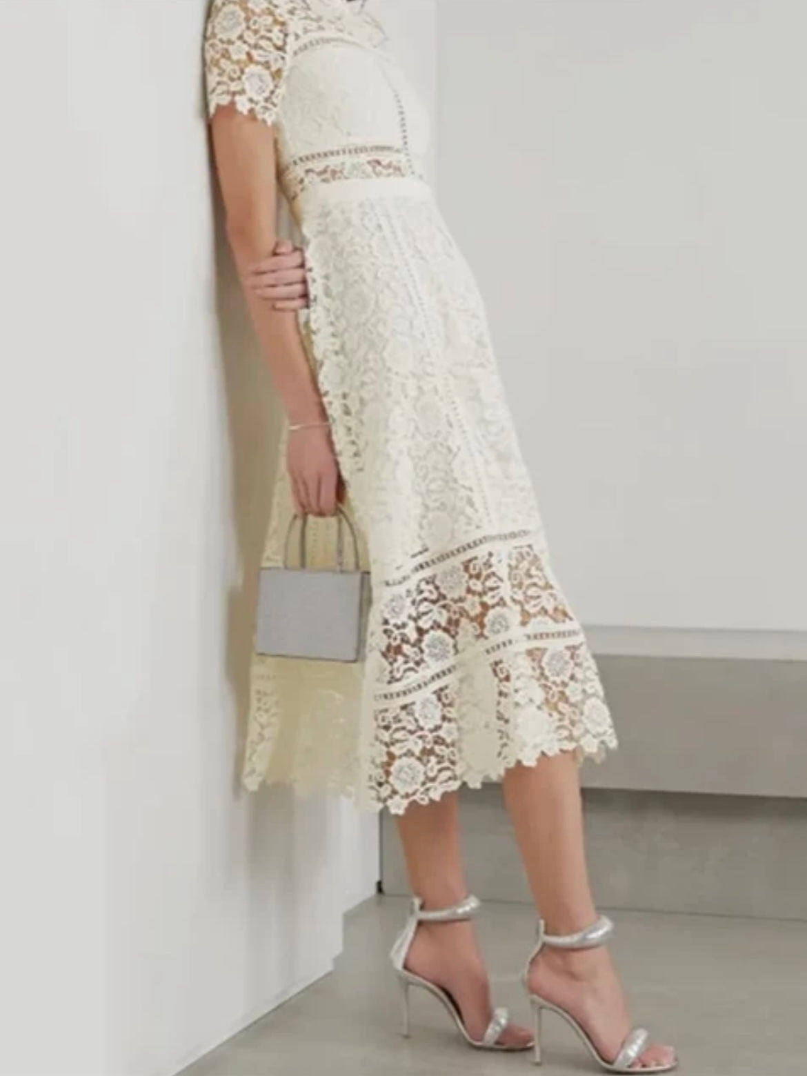 White floral embroidered midi dress