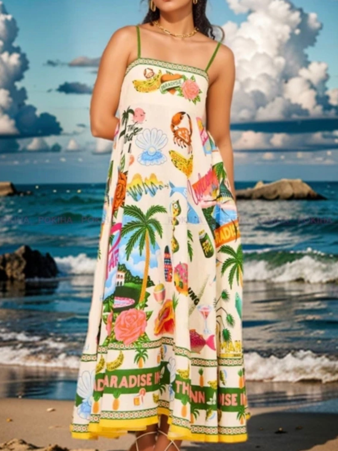 Paradise beach multicolored printed maxi dress