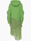 Green chiffon hooded asymmetrical midi dress
