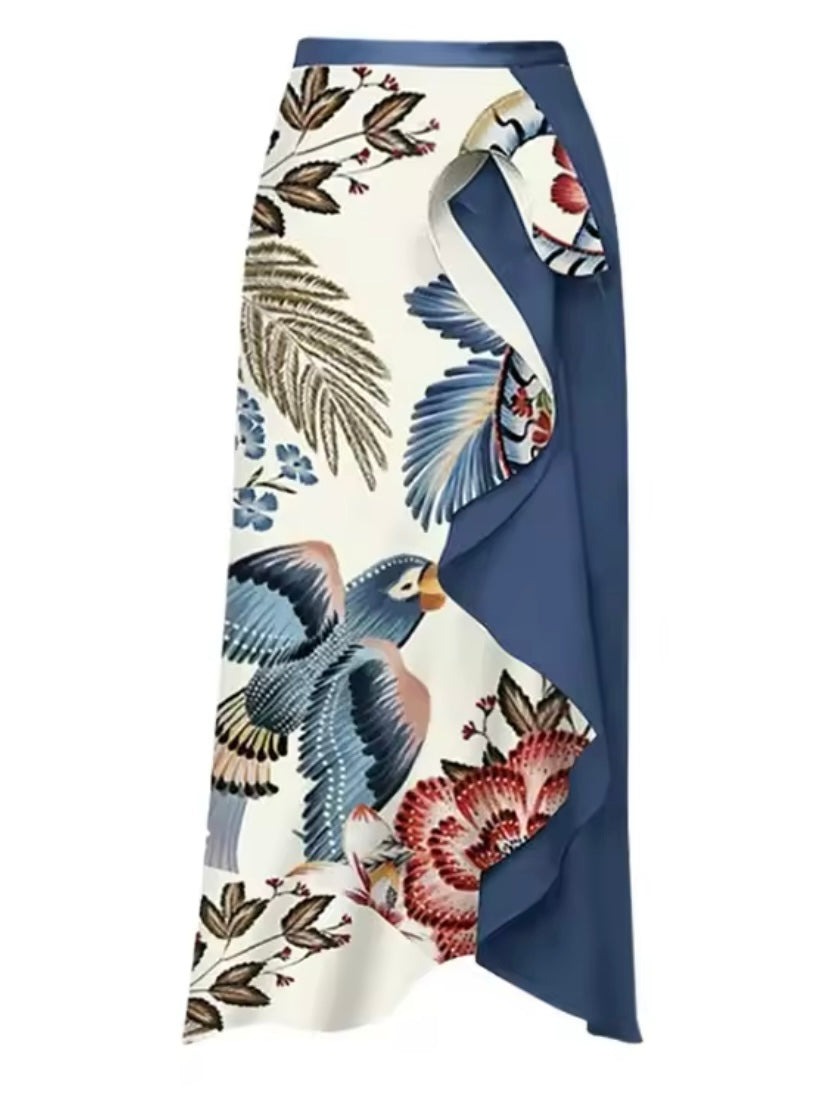 Parrot and floral one shoulder top / bottom bikini