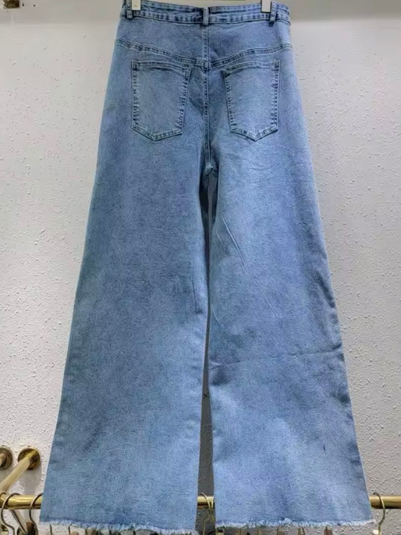 Mid blue stars loose fit jeans pants