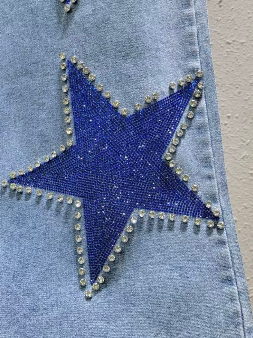 Mid blue stars loose fit jeans pants