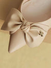 Beige apricot bow mid heels shoes