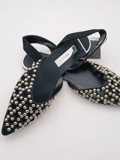 Black studded slingshot flats shoes