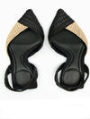 Black and natural straw slingshot flats shoes