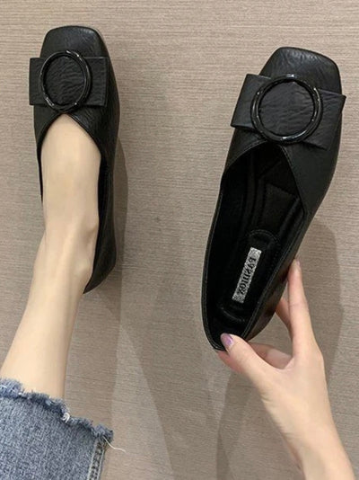 Black slip on flats loafers shoes