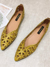 Yellow slip on pointed flats shoes